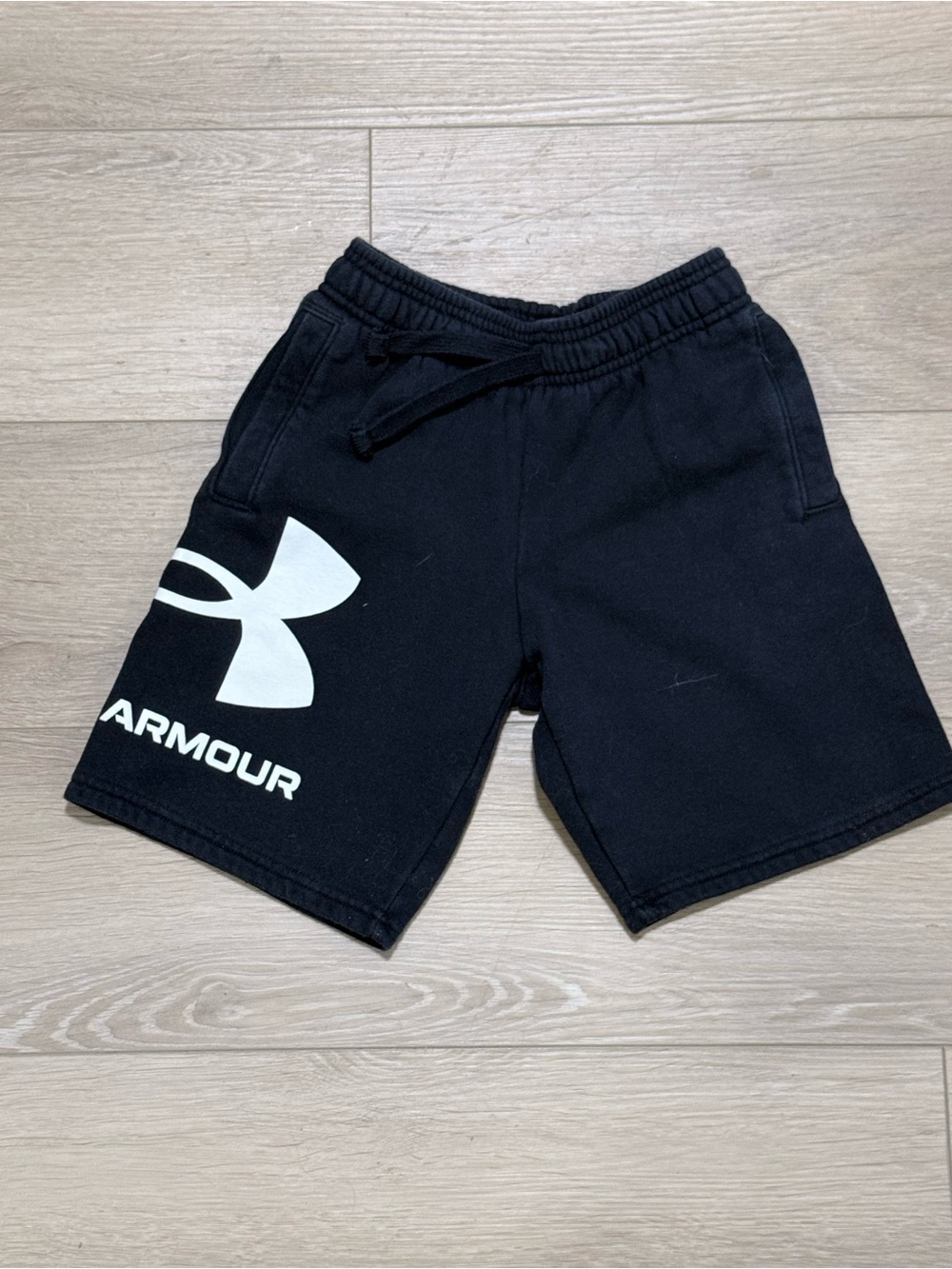 Boys Under Armour Black Shorts with White Logo